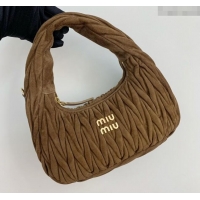 Luxurious Miu Miu Wander Matelasse Suede Medium Hobo bag 5BC153 Brown 2025