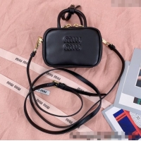 Luxury Classic Miu Miu Beau Leather micro-bag 5NR020 Black 2025