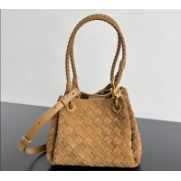 Top Quality Bottega Veneta Small Parachute Shoulder Bag in Intrecciato Suede 796569 Brown 2025