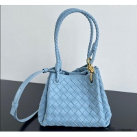 Top Grade Bottega Veneta Small Parachute Shoulder Bag in Intrecciato Leather 796569 Ice Blue 2025