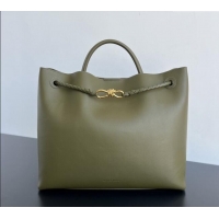 Grade Discount Bottega Veneta Men's Large Andiamo Top Handle Bag in Calfskin Leather 806010 Green 2024