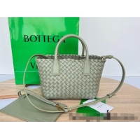 Luxury Classic Bottega Veneta Mini Cabat Tote Bag in Intreccio Leather 709464 Travertine Green 2025