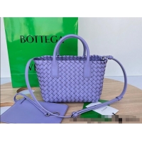 Top Grade Bottega Veneta Mini Cabat Tote Bag in Intreccio Leather 709464 Wistaria Purple 2025