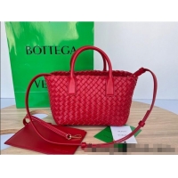 New Cheap Bottega Veneta Mini Cabat Tote Bag in Intreccio Leather 709464 Red 2025