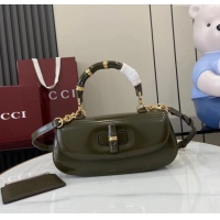 Famous Brand Gucci Bamboo Diva Medium Bag in Shiny Leather 827750 Forest Green 2025