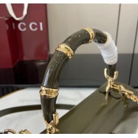 Famous Brand Gucci Bamboo Diva Medium Bag in Shiny Leather 827750 Forest Green 2025