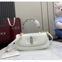 Original Cheap Gucci Bamboo Diva Medium Bag in Shiny Leather 827750 White 2025
