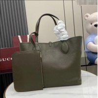 Well Crafted Gucci Totissima Large Reversible Tote Bag in Grainy Leather 839112 Green 2025