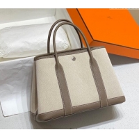 Discount Hermes Garden Party Bag 30cm in Canvas and Grained Leather H0522 Beige/Elephant Grey 2025