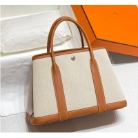 Good Taste Hermes Garden Party Bag 30cm in Canvas and Grained Leather H0522 Beige/Brown 2025