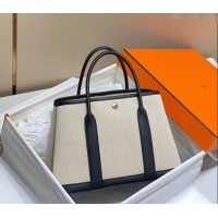 Best Quality Hermes Garden Party Bag 30cm in Canvas and Grained Leather H0522 Beige/Black 2025