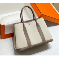 New Cheap Hermes Garden Party Bag 36cm in Canvas and Grained Leather H0523 Beige/Elephant Grey 2025