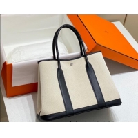 Cheap Design Hermes Garden Party Bag 36cm in Canvas and Grained Leather H0523 Beige/Black 2025