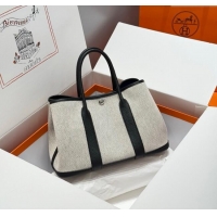 High Quality Hermes Garden Party Bag 30cm in Canvas and Grained Leather H2070 Grey/Black/Electric Blue 2025 (Half Handma