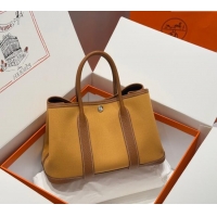 Buy Discount Hermes Garden Party Bag 30cm in Canvas and Grained Leather H2070 Golden Brown 2025 (Half Handmade)