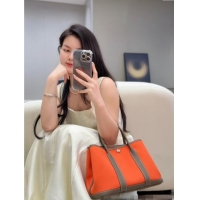 Spot Cheap Hermes Garden Party Bag 30cm in Canvas and Grained Leather H2070 Elephant Grey/Orange 2025 (Half Handmade)