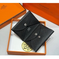 Best Price Hermes Calvi Duo Compact Card Holder Wallet in Epsom Leather H2084 Black 2025