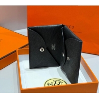 Best Price Hermes Calvi Duo Compact Card Holder Wallet in Epsom Leather H2084 Black 2025
