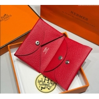New Fashion Hermes Calvi Duo Compact Card Holder Wallet in Epsom Leather H2084 Red 2025