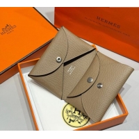 Grade Price Hermes Calvi Duo Compact Card Holder Wallet in Epsom Leather H2084 Elephant Grey 2025