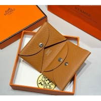 Market Sells Hermes Calvi Duo Compact Card Holder Wallet in Epsom Leather H2084 Brown 2025