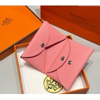 Best Grade Hermes Calvi Duo Compact Card Holder Wallet in Epsom Leather H2084 Light Pink 2025