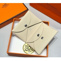 Well Crafted Hermes Calvi Duo Compact Card Holder Wallet in Epsom Leather H2084 Cream White 2025