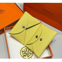 Famous Brand Hermes Calvi Duo Compact Card Holder Wallet in Epsom Leather H2084 Chick Yellow 2025