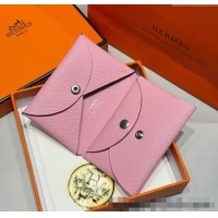 Unique Grade Hermes Calvi Duo Compact Card Holder Wallet in Epsom Leather H2084 Pink 2025