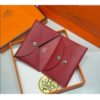 Good Taste Hermes Calvi Duo Compact Card Holder Wallet in Epsom Leather H2084 Stone Red 2025