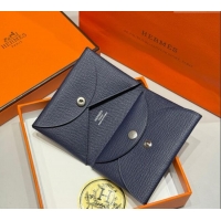 Luxury Cheap Hermes Calvi Duo Compact Card Holder Wallet in Epsom Leather H2084 Stone Blue 2025