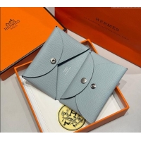 Best Product Hermes Calvi Duo Compact Card Holder Wallet in Epsom Leather H2084 Linen Blue 2025