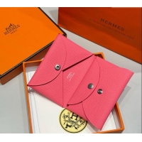 Top Grade Hermes Calvi Duo Compact Card Holder Wallet in Epsom Leather H2084 Lipstick Pink 2025