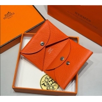 Super Quality Hermes Calvi Duo Compact Card Holder Wallet in Epsom Leather H2084 Orange 2025