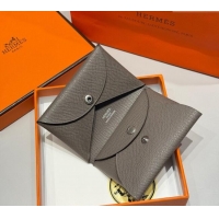 Discount Price Hermes Calvi Duo Compact Card Holder Wallet in Epsom Leather H2084 Tin Grey 2025