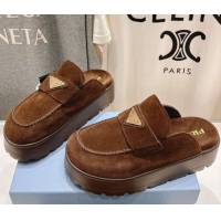 Sophisticated Prada Suede Platform Mules Cocoa Brown 2025 1XZ778