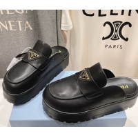 Stylish Prada Leather Platform Mules Black 2025 1XZ778