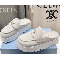 Purchase Prada Suede Platform Mules White 2025 1XZ778