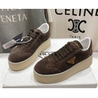 Charming Prada Downtown Bold Suede Sneakers Dark Brown 2025 1E928N