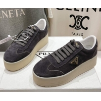 Shop Duplicate Prada Downtown Bold Suede Sneakers Grey 2025 1E928N