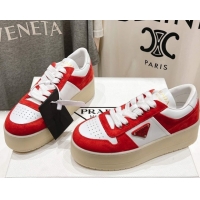 Pretty Style Prada Downtown Bold Nappa Leather and Suede Sneakers White/Red 2025 1E792M