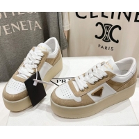Unique Style Prada Downtown Bold Nappa Leather and Suede Sneakers White/Beige 2025 1E792M