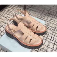 Durable Prada Patent Leather Strap Sandals Nude Pink 2025 PR042401