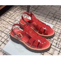 Good Quality Prada Patent Leather Strap Sandals Red 2025 PR042401