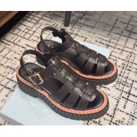 Trendy Design Prada Calf Leather Strap Sandals Black 2025 PR042401