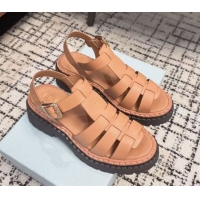Grade Prada Calf Leather Strap Sandals Brown 2025 PR042401