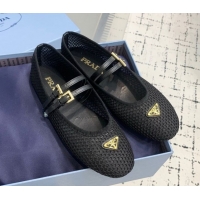 Classic Hot Prada Mesh fabric ballerinas flat Black 2025 1F915N