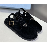 Low Price Prada Suede Open Back Shoes Black 2025 PR042402
