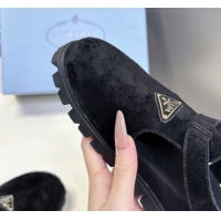 Low Price Prada Suede Open Back Shoes Black 2025 PR042402