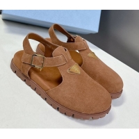 Grade Quality Prada Suede Open Back Shoes Brown 2025 PR042402